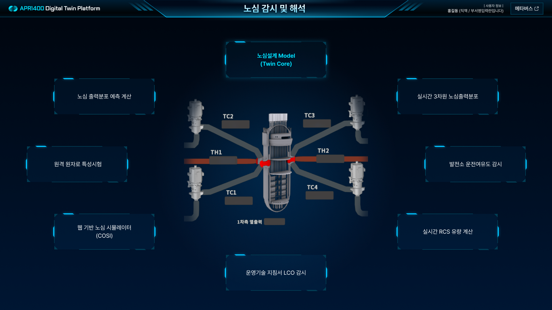 디지털트윈 메인 노심 감시 및 해석 화면 UI 스크린샷